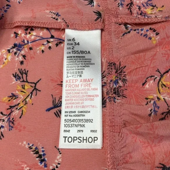 Topshop Floral Print Ruffle Mini Dress Kimono‎ Sleeve Pink US 2 UK 6 - Picture 6 of 7